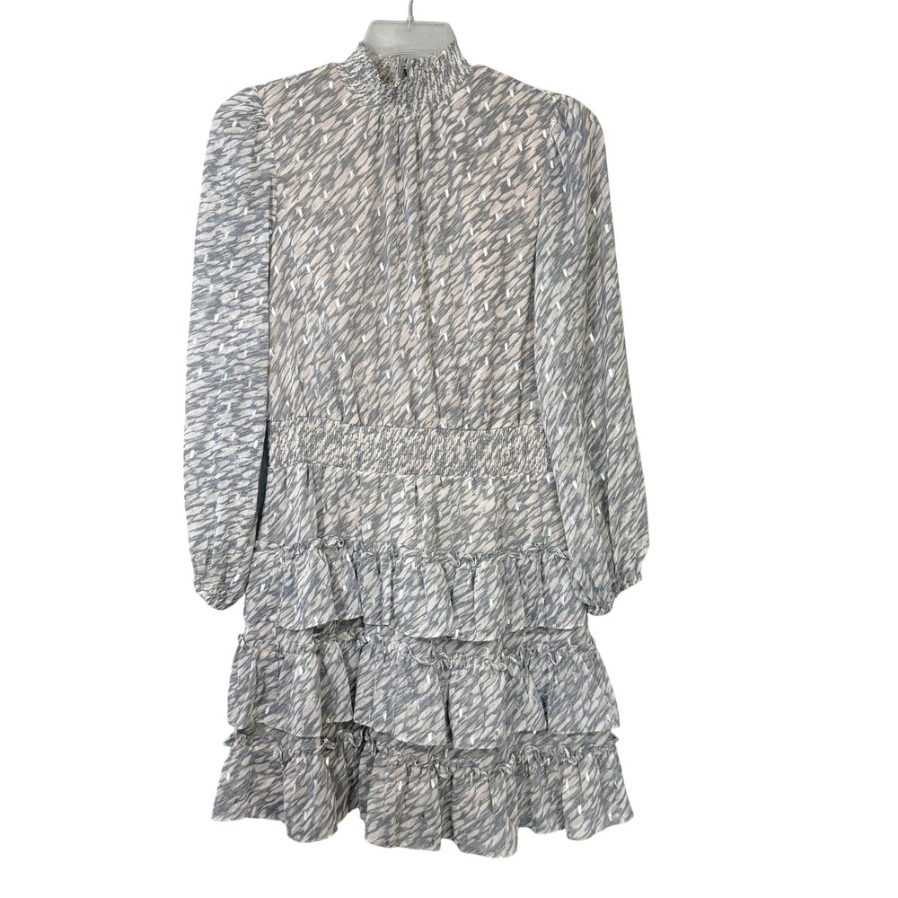 MSK Womens Abstract Print Smocked Waist Ruffle Tiered Mini Dress Size S Romantic